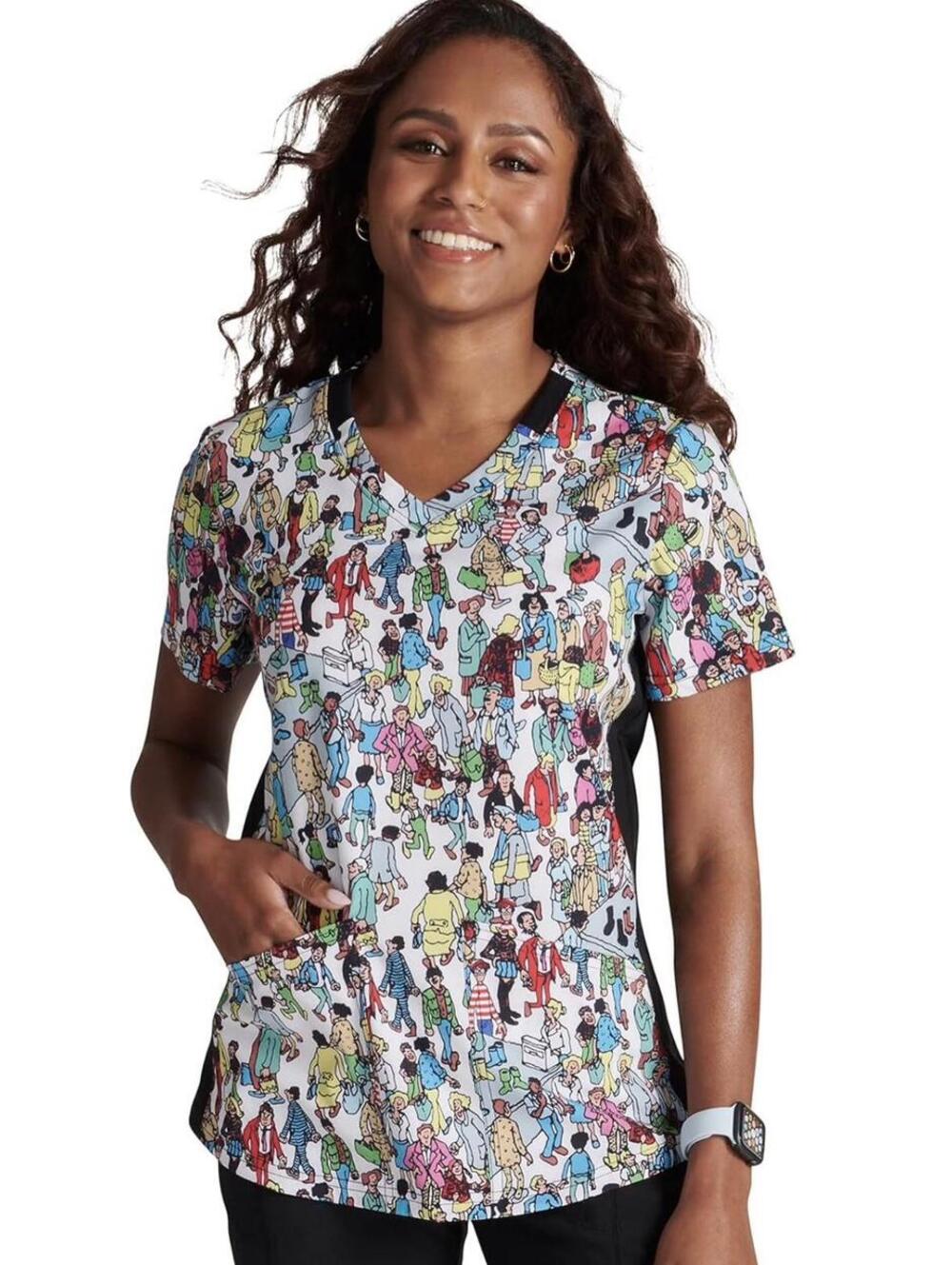 Where's Waldo? Small Cherokee Scrubs Tooniforms V Neck Top Nurse Bn27